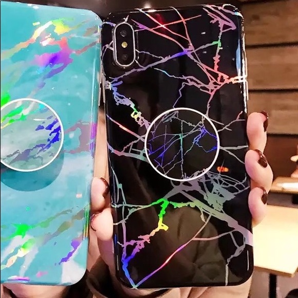 NEW iPhone 7/8/7+/8+/X/XS Holographic Marble Case - Picture 2 of 6